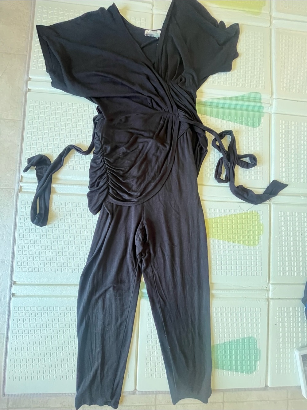 Anthropologie Black Wrap Tie Waist Jumpsuit